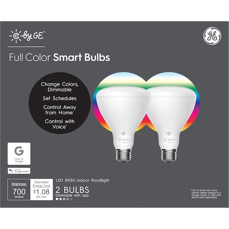 Current GE BR30 E26 (Medium) Smart-Enabled LED Bulb Color Changing 65 Watt Equivalence 2 pk 93106175